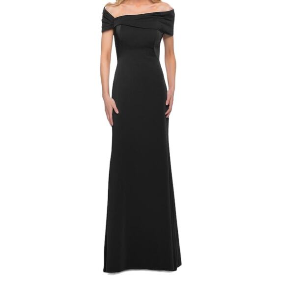 La Femme Dress 29537 Fitted off shoulder evening black size 8 - Picture 1 of 8
